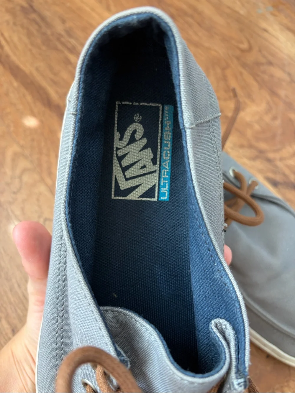 Vans Men's Gray Canvas Boat Shoes with Brown Laces